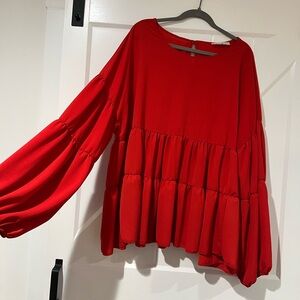 Red Tiered Long Sleeve Blouse